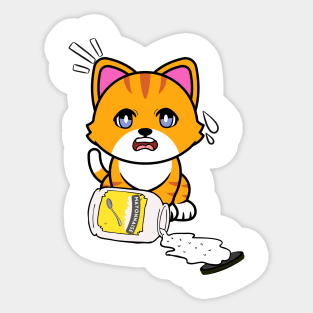 Funny orange cat spilled a jar of mayonnaise Sticker